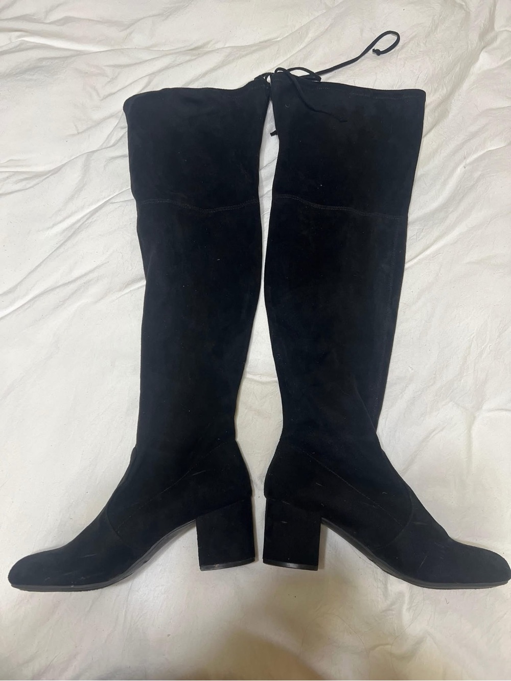 Black Suede Knee-High Block Heel Boots